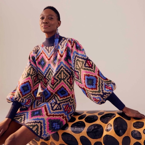 NWT Farm Rio Rauti Puff Sleeve Sweater Dress - Picture 7 of 7